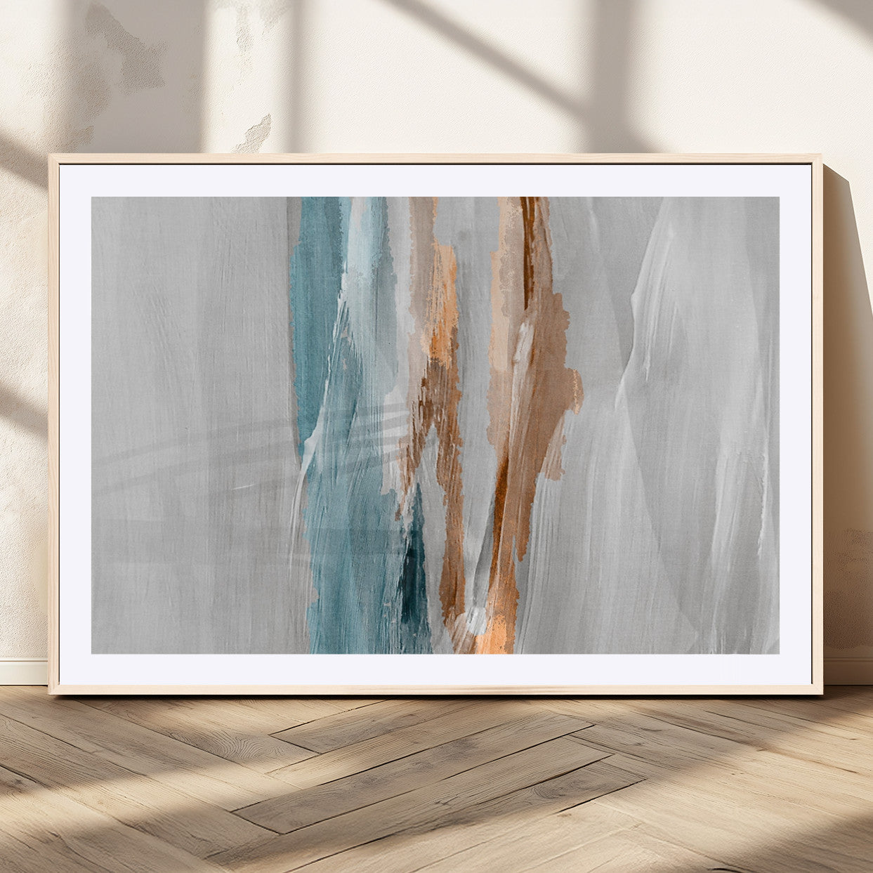 66154-MGV-CV-36X24-Abstract Brushstroke Wall Art – Modern Teal and Gold Canvas Print, Minimalist Contemporary Painting for Living Room, Bedroom, or