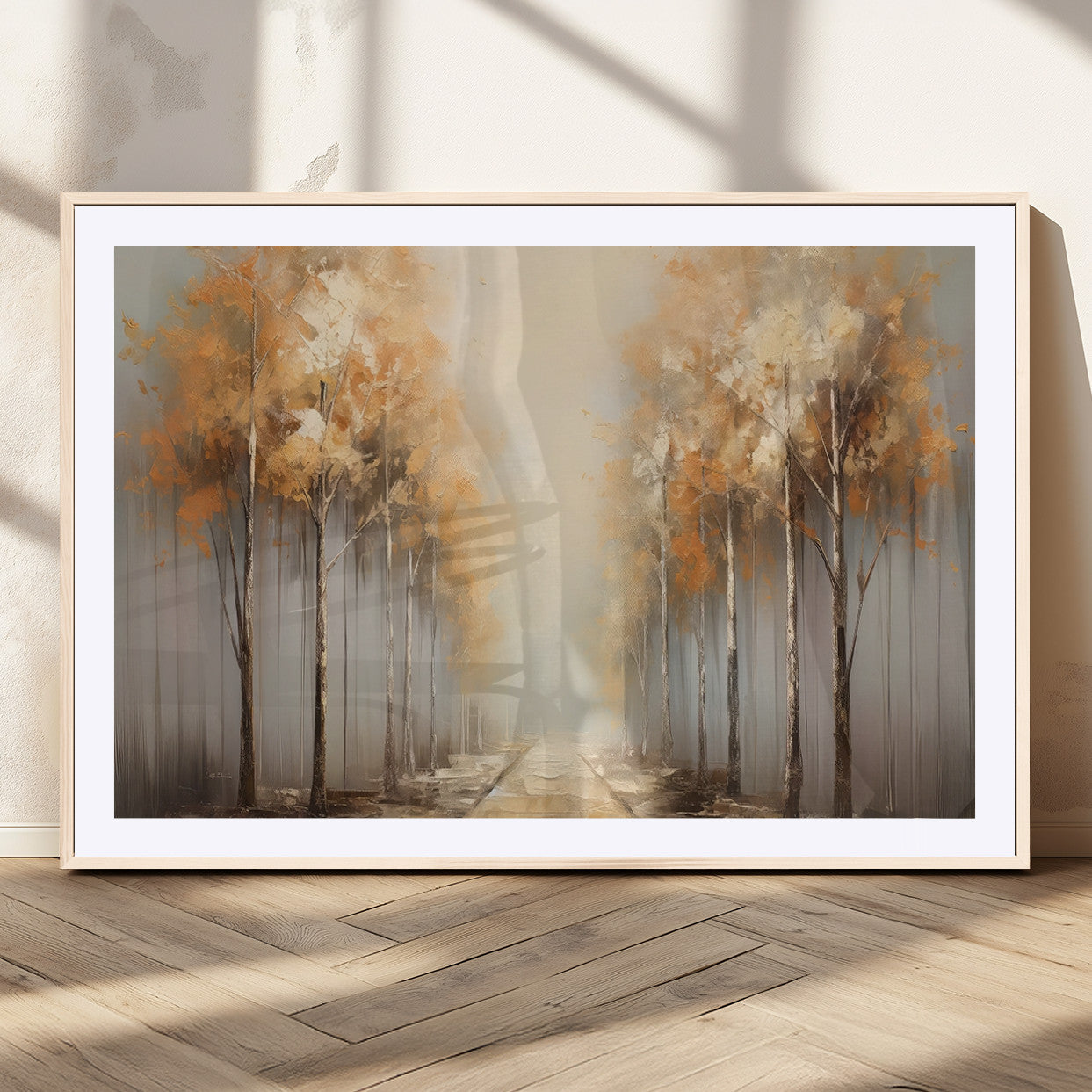 95004-MGC-FP-36x24_Natural-Autumn Forest Path Wall Art – Hand Painted Canvas Print with Golden Trees, Modern Nature Landscape Decor for Living Room, Bedroom