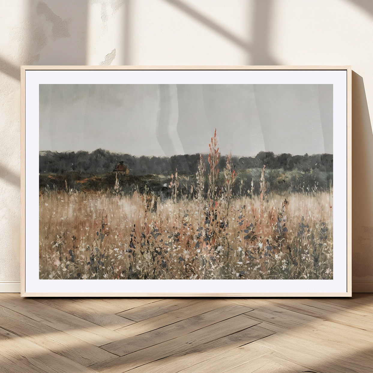 46308-MGC-FP-36x24_Natural-Wildflower Field Wall Art – Rustic Meadow Landscape Canvas Print, Country Nature Decor for Living Room, Bedroom or Farmhouse