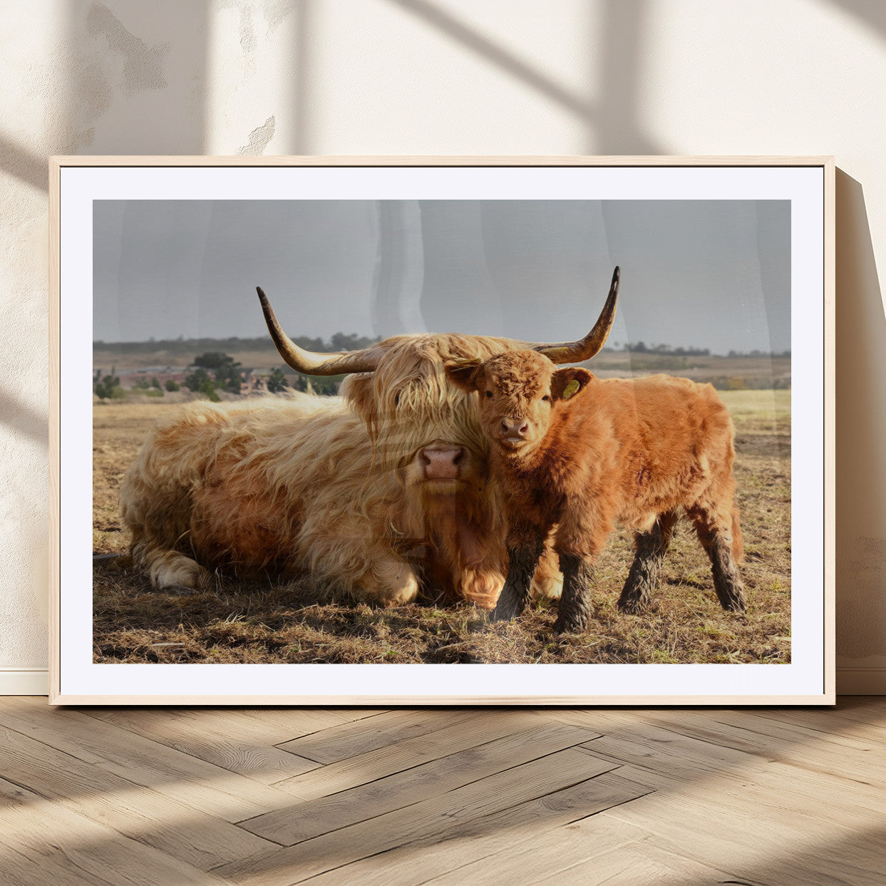 53461-MGV-CV-36X24-Highland Cow Family Wall Art – Rustic Farmhouse Animal Canvas Print, Country Decor for Living Room, Bedroom or Office, Calf and