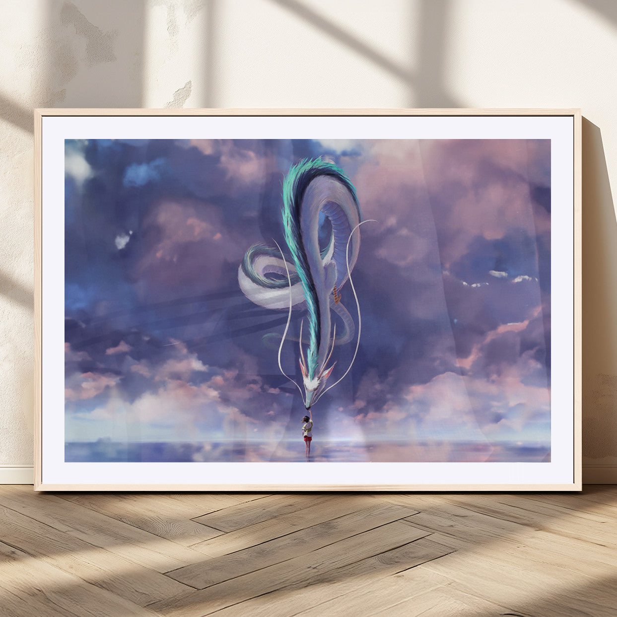 66864-MGV-CV-36X24-Fantasy Dragon Wall Art – Mystical Canvas Print Girl and Sky Serpent Dreamlike Clouds, Magical Anime Inspired Decor for Living