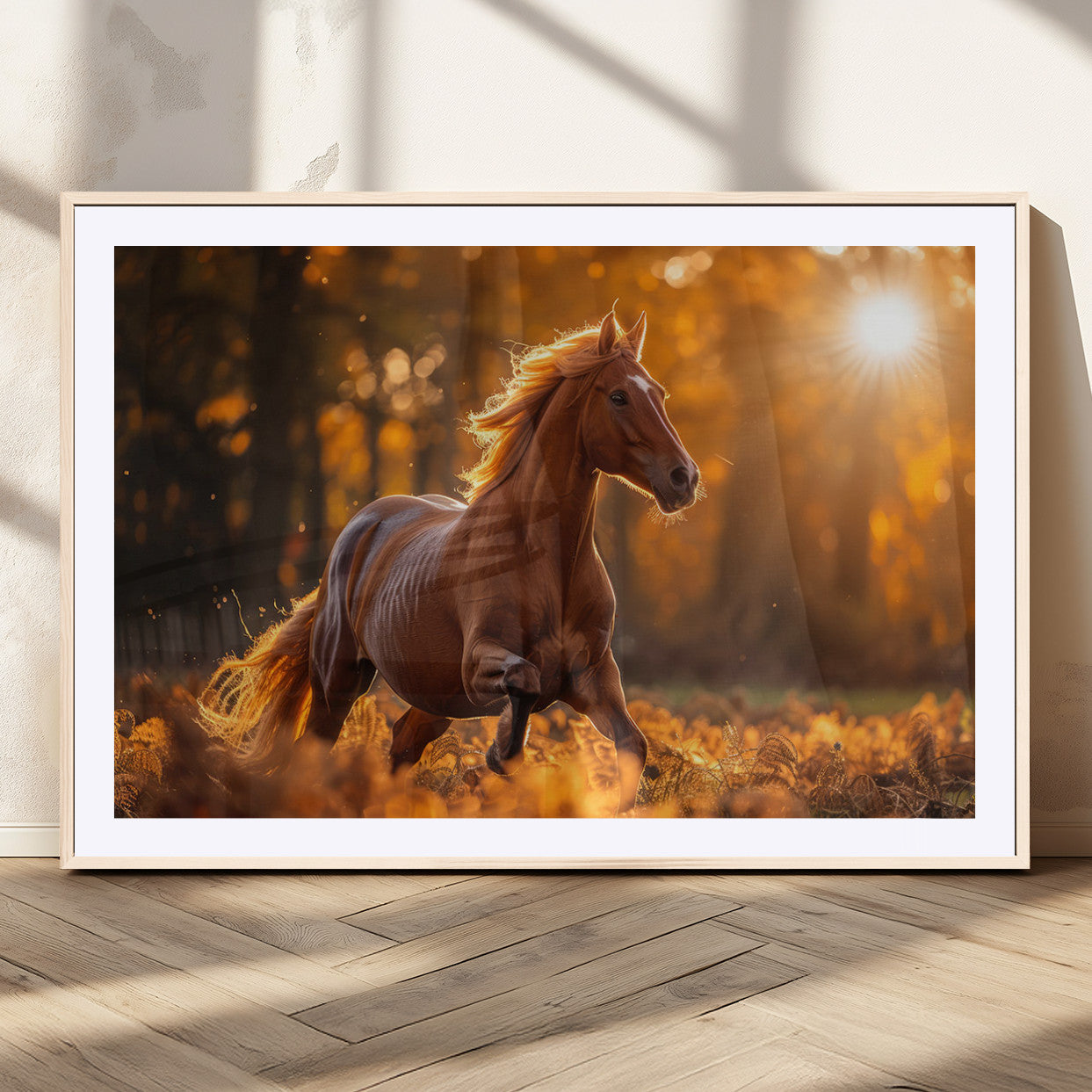 92144-MGC-FP-36x24_Natural-Sunset Horse Wall Art Canvas Print, Framed Horse Barn Art Picture Print, Majestic Horse Perfect Rustic Farmhouse Decor Artwork