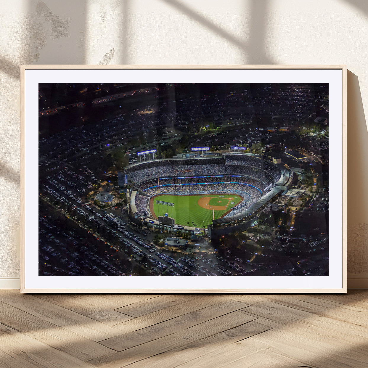 16515-MGC-FP-36x24_Natural-Dodgers Stadium Wall Art Canvas Print, Framed Baseball Stadium Art Picture Print, Dodgers Field Perfect Sport Room Decor Artwork