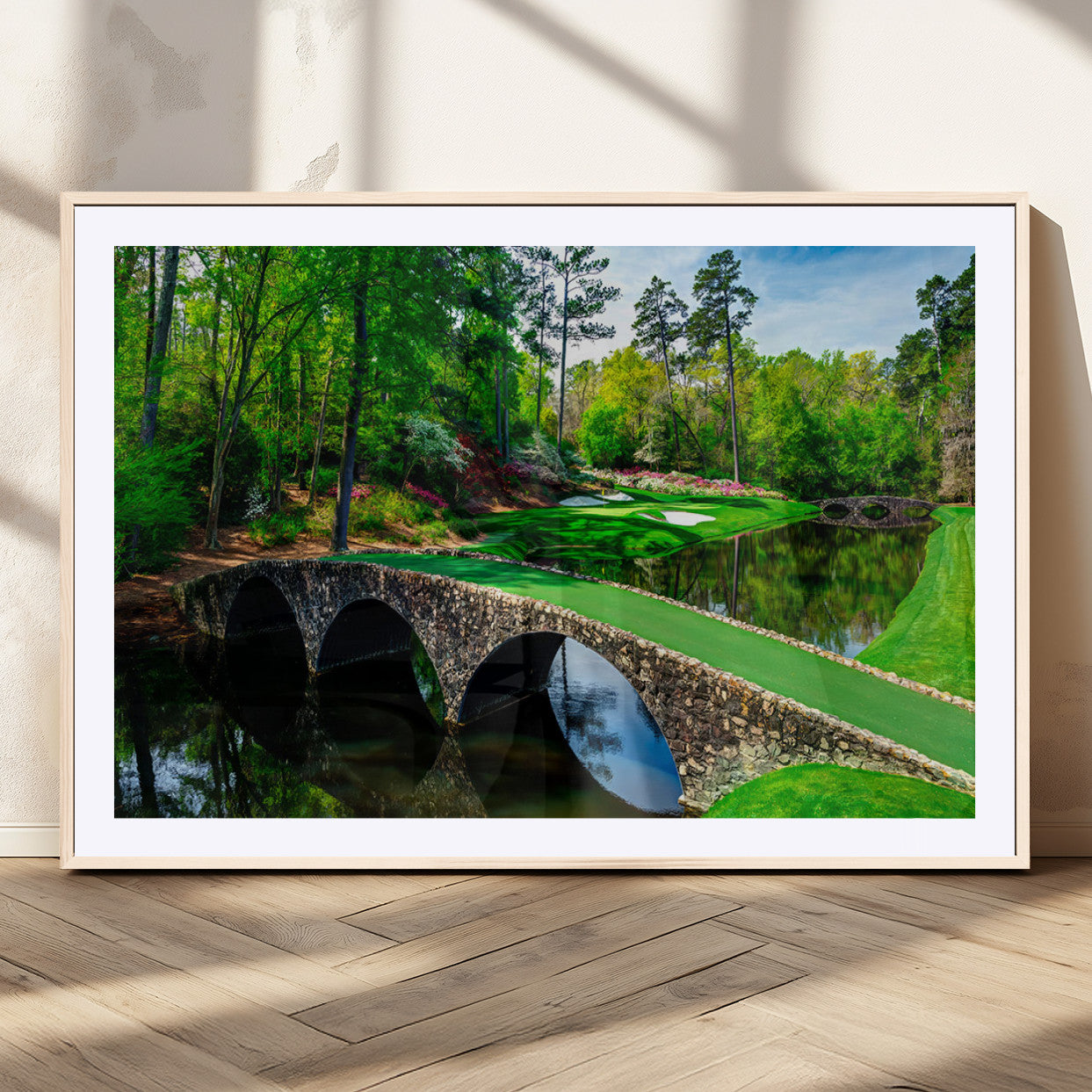 57655-MGC-FP-36x24_Natural-Golf Course Wall Art – Canvas Print Scenic Green Fairway Stone Bridge Water Reflection Landscape, Classic Sports Decor for Office,