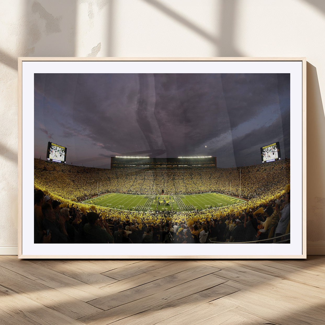 72404-MGC-FP-36x24_Natural-Michigan Wolverine Stadium Wall Art Canvas Print, Framed Michigan Stadium Art Picture Print, Football Stadium Perfect Sport Room