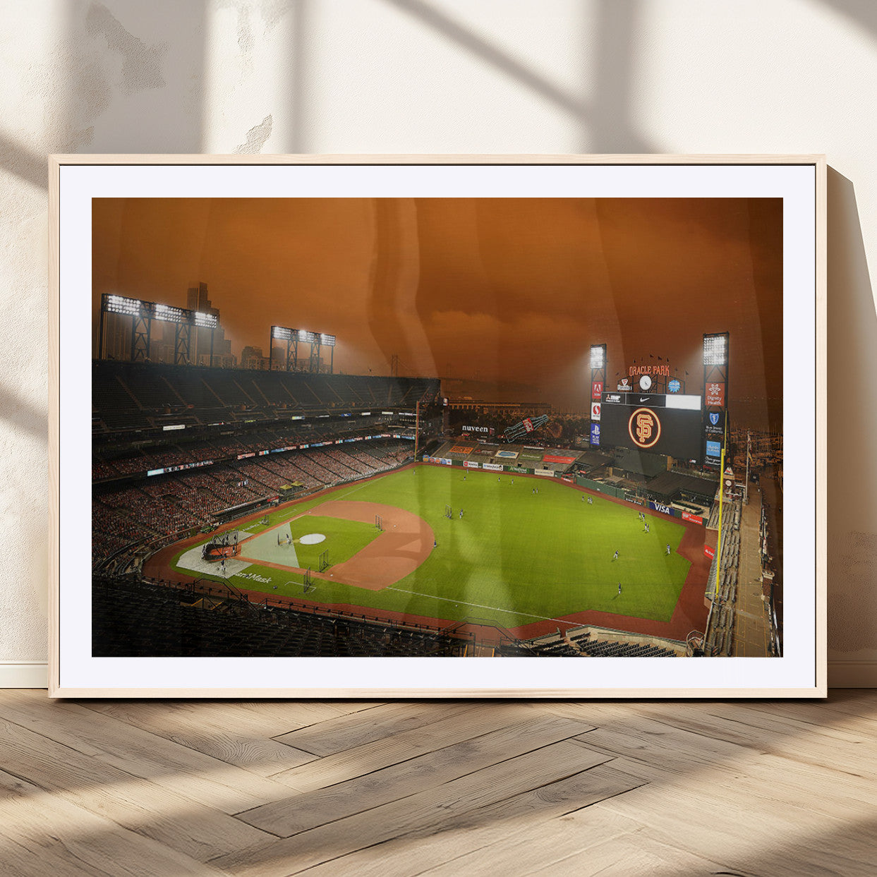 31315-MGV-CV-36X24-Oracle Park Stadium Wall Art Canvas Print, Framed California Stadium Art Picture Print, Oracle Park Field Perfect Sport Room Decor