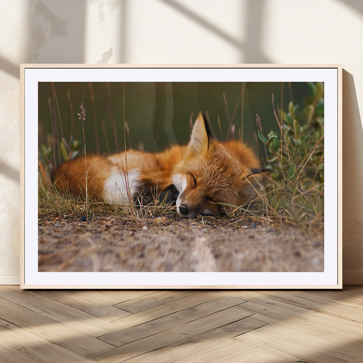 25085-MGC-FP-36x24_Natural-Sleeping Fox Wall Art Canvas Print, Framed Rustic Fox Art Picture Print, Wildlife Animal Perfect Rustic Farmhouse Decor Artwork
