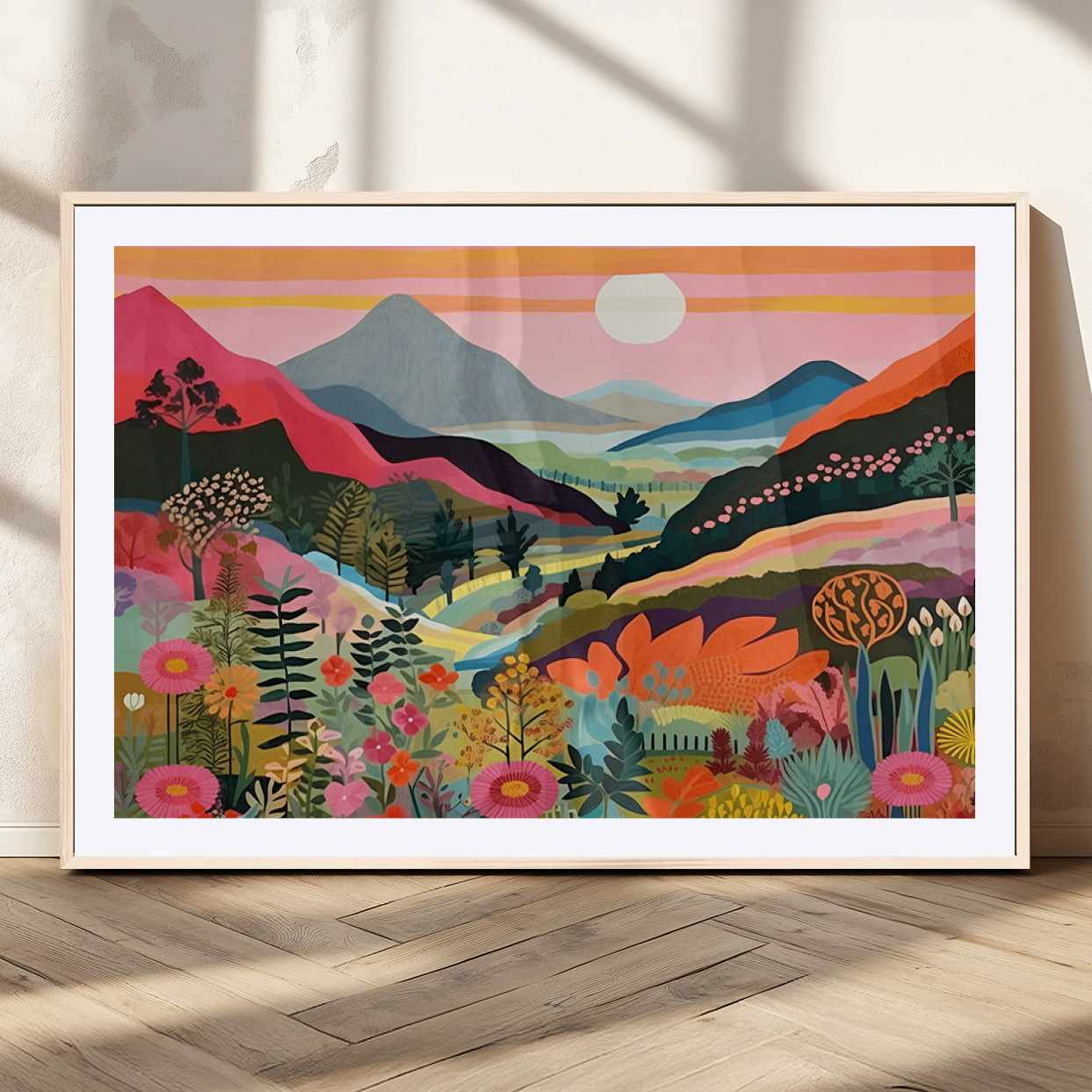 61376-MGC-FP-36x24_Natural-Floral Valley Wall Art – Panoramic Mountain Landscape Canvas Print, Vibrant Nature Decor for Living Room, Office, or Bedroom