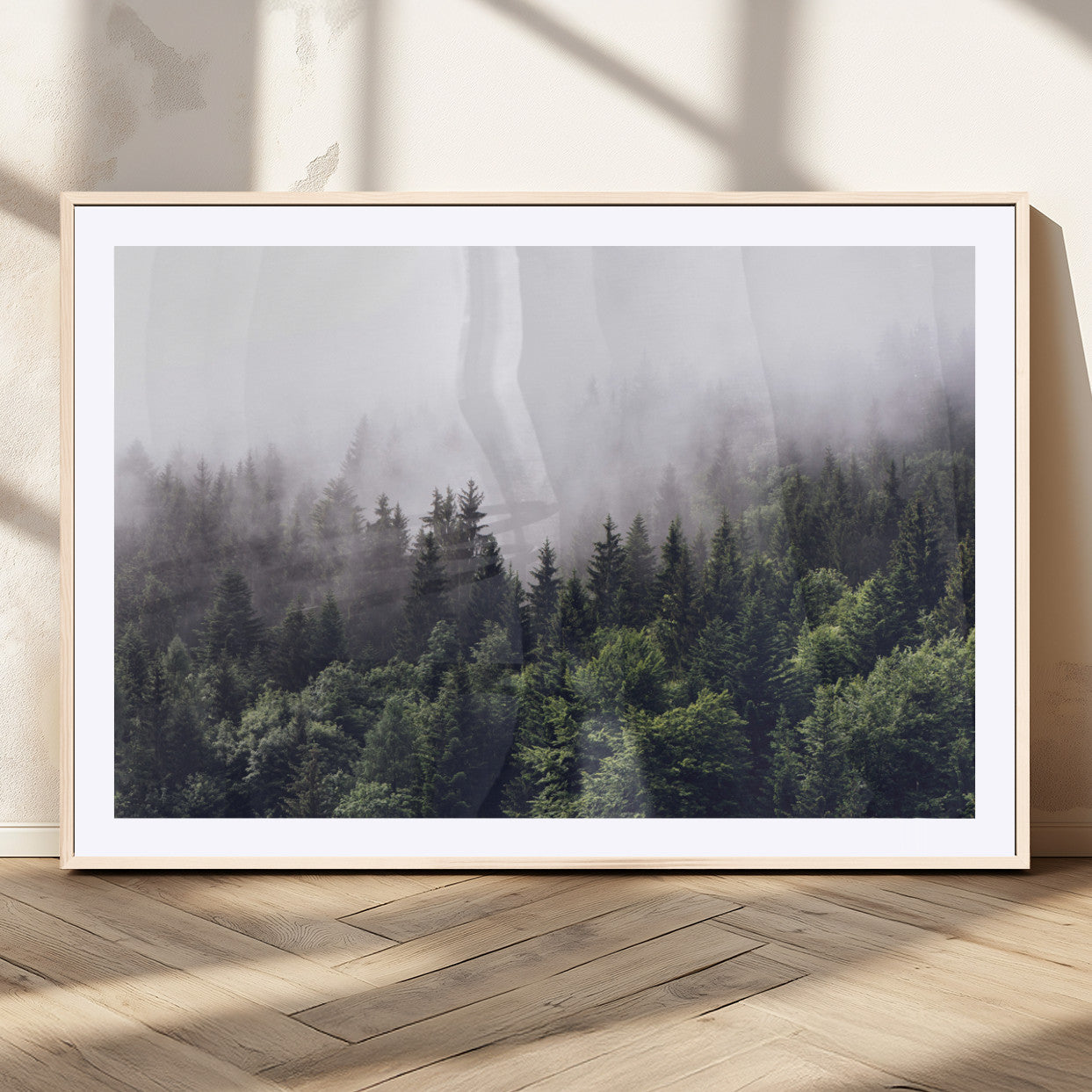 42578900-MGV-CV-36X24-Misty Forest Wall Art – Serene Mountain Pine Tree Canvas Print, Nature Landscape Decor for Bedroom, Living Room, Office or Rustic