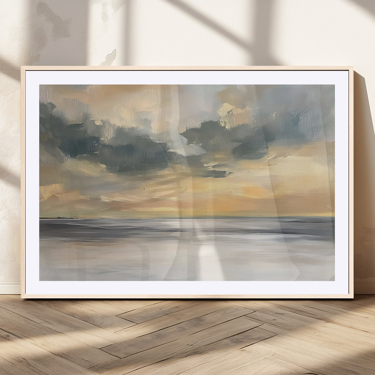 45544-MGV-CV-36X24-Ocean Sunset Wall Art – Serene Seascape Canvas Print with Golden Sky and Calm Water, Coastal Beach Artwork for Living Room,