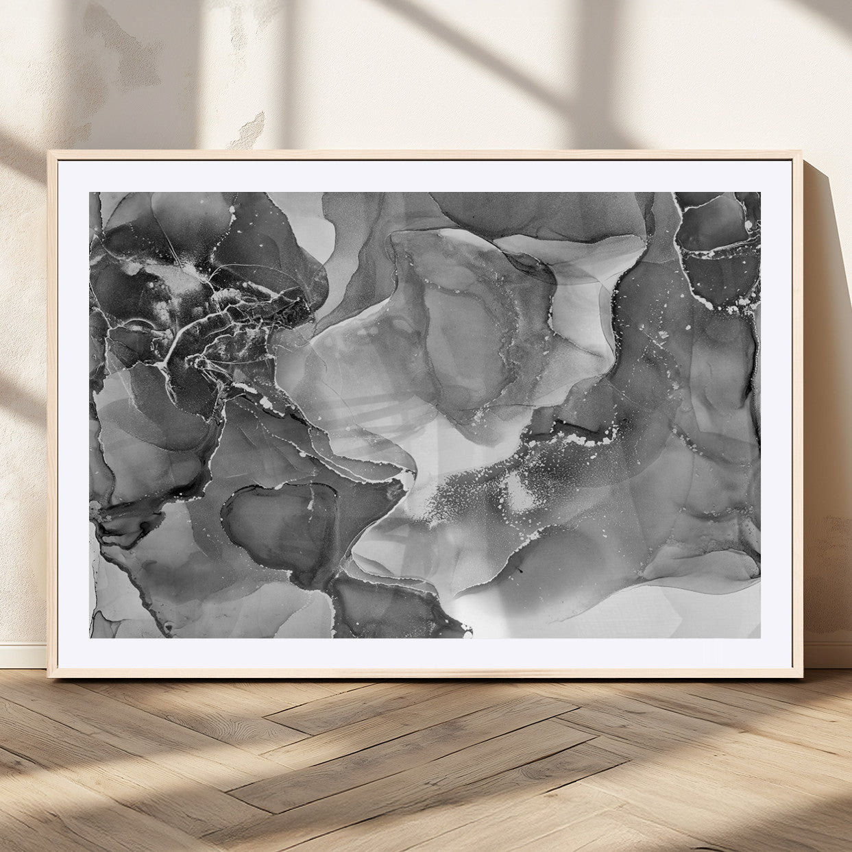 15911-MGV-CV-36X24-Black and White Abstract Wall Art – Modern Ink Swirl Canvas Print, Minimalist Contemporary Painting for Living Room, Bedroom,