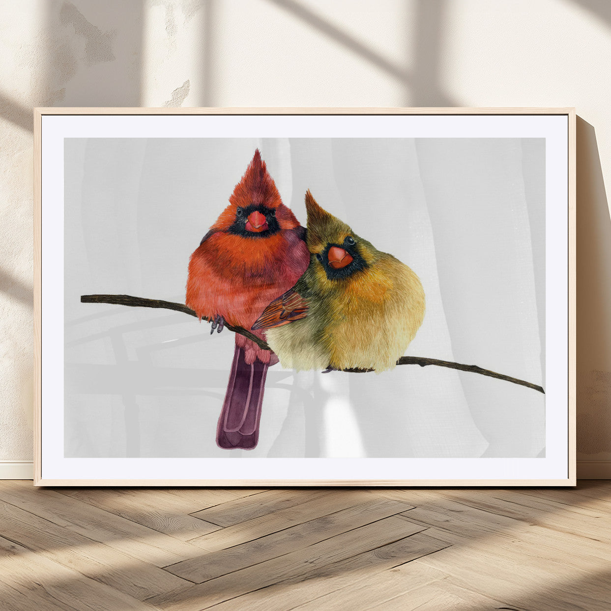 67752-MGC-FP-36x24_Natural-Cardinal Couple Wall Art – Male and Female Cardinal Canvas Print, Romantic Bird Artwork for Nature Lovers, Living Room, Bedroom,