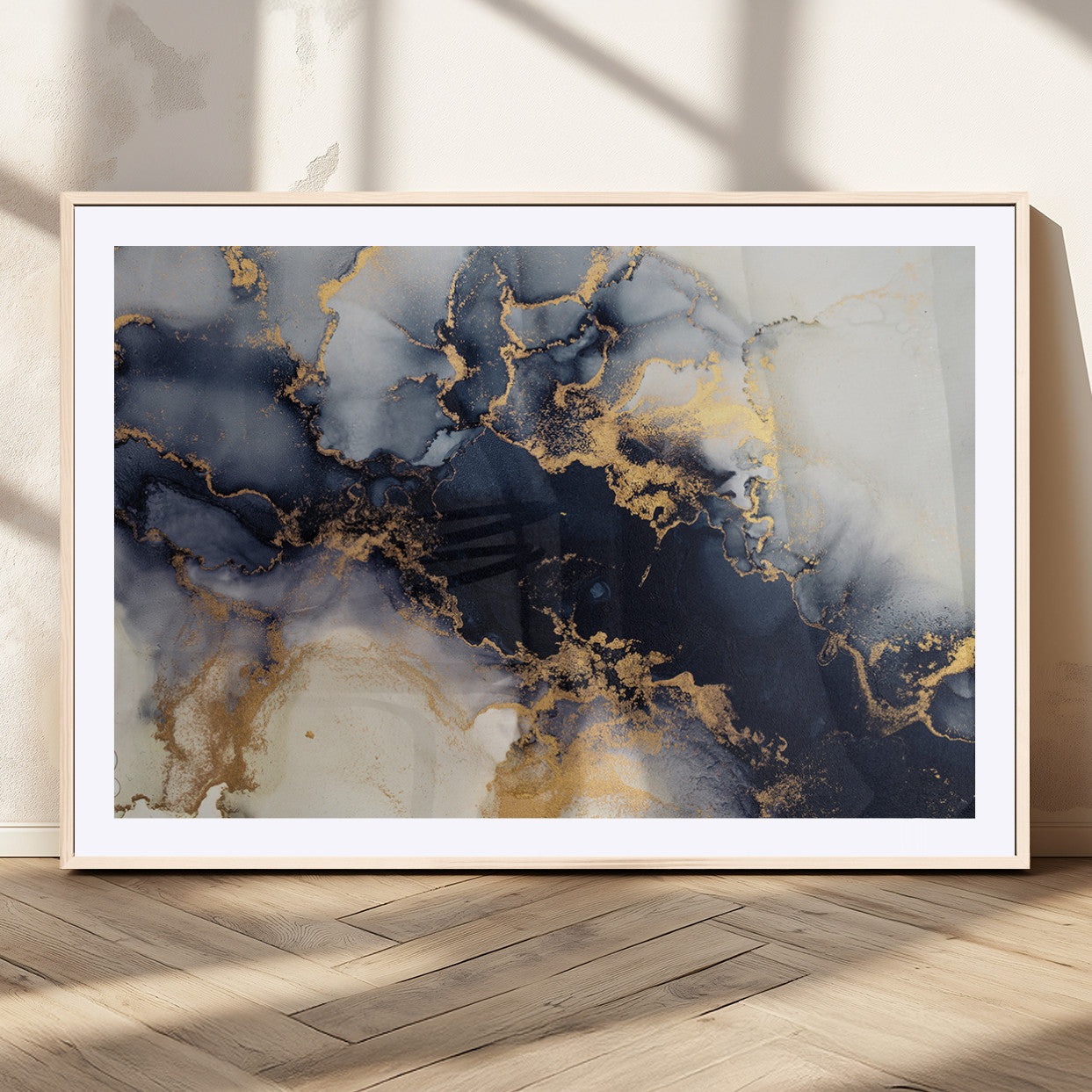 41136487-MGV-CV-36X24-Black Marble Wall Art Canvas Print, Framed Gold Veins Art Picture Print, Abstract Texture Perfect Moody Luxe Decor Artwork