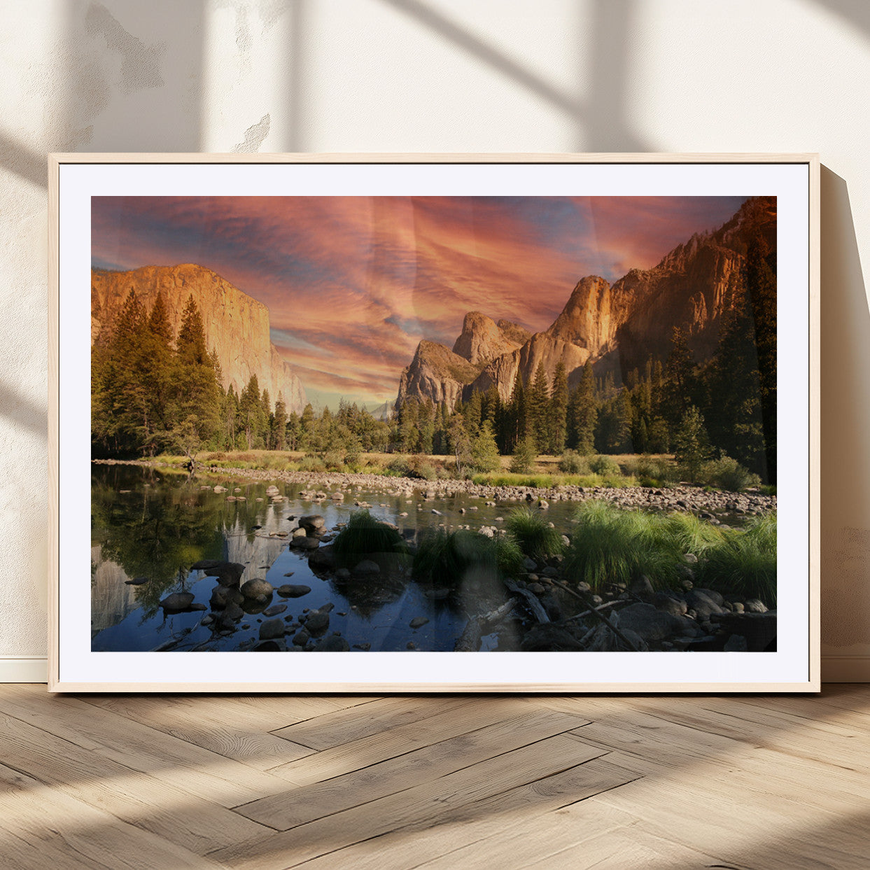 31199457-MGV-CV-36X24-Yosemite Valley Wall Art Canvas Print, Framed El Capitan Art Picture Print, Sunset Sky Perfect Vibrant Western Decor Artwork