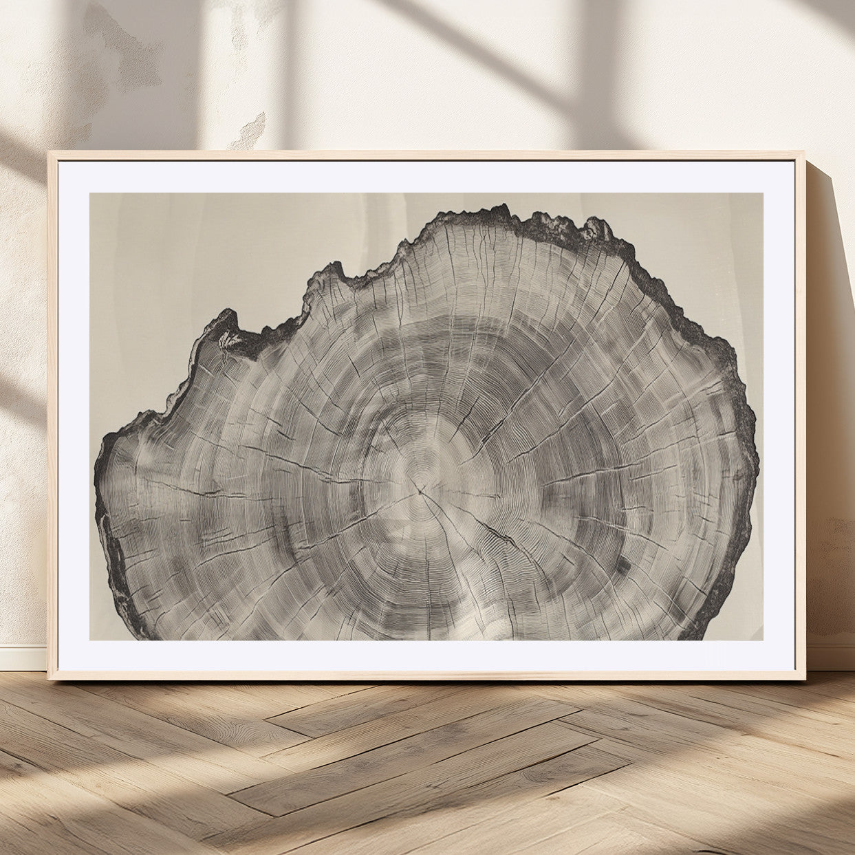 98921313-MGC-FP-36x24_Natural-Tree Ring Wall Art Canvas Print, Framed Wood Slice Art Picture Print, Minimalist Wood Perfect Rustic Academic Decor Artwork