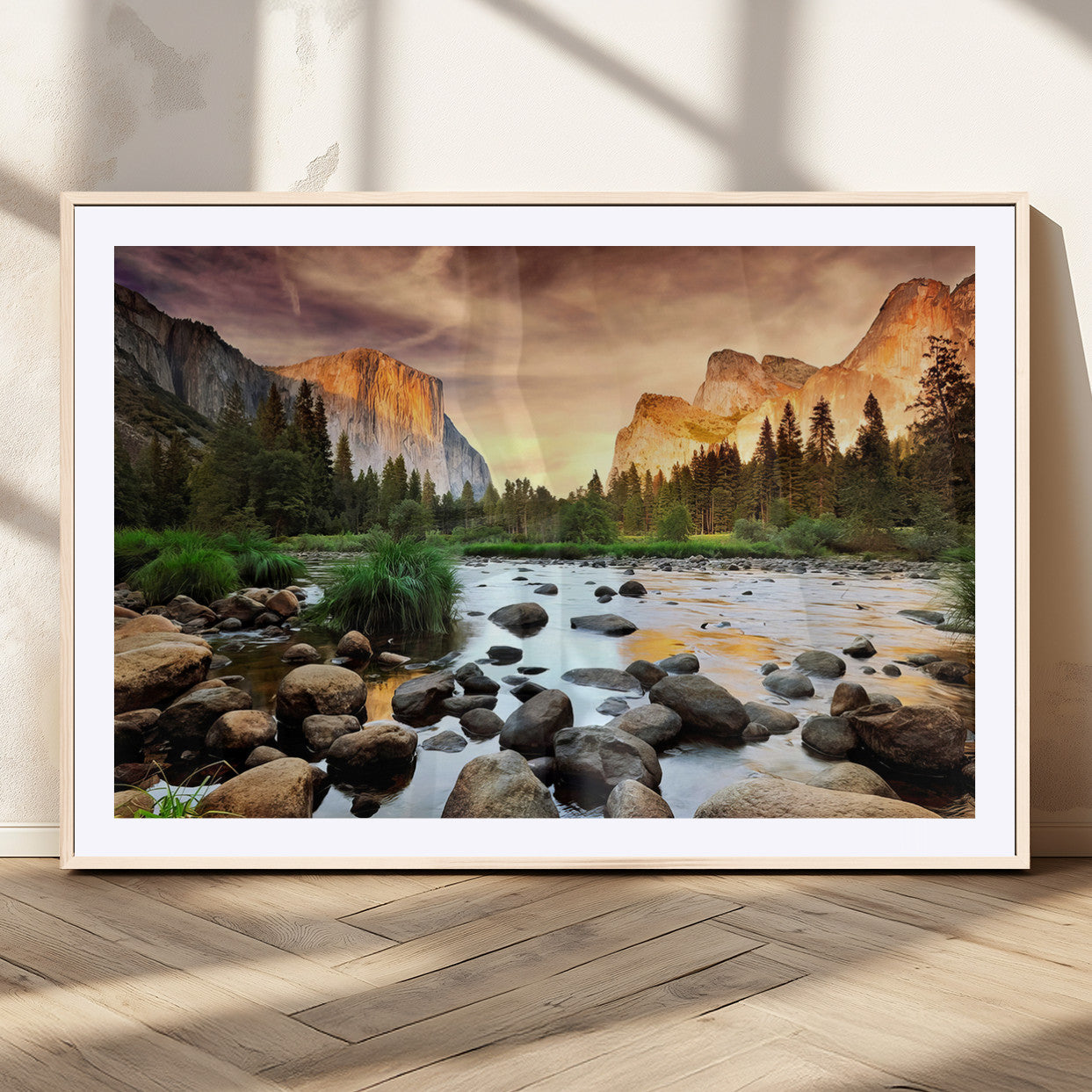 90956031-MGC-FP-36x24_Natural-Yosemite Valley Wall Art – Scenic Mountain River Landscape Canvas Print, Nature Photography for Living Room, Bedroom, Cabin,