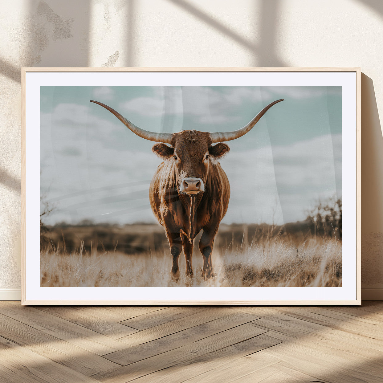 39350715-MGV-CV-36X24-Texas Longhorn Wall Art Canvas Print, Framed Longhorn Cow Art Picture Print, Western Cattle Perfect Rustic Western Decor Artwork
