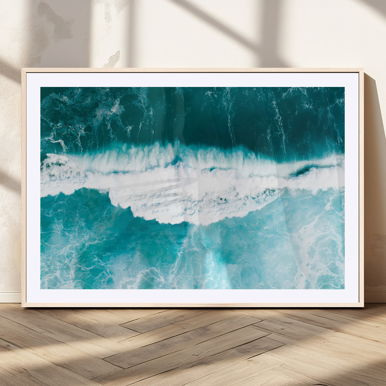 23828594-MGV-CV-36X24-Aerial Waves Wall Art Canvas Print, Framed Ocean Break Art Picture Print, Sea Foam Perfect Tropical Coastal Decor Artwork