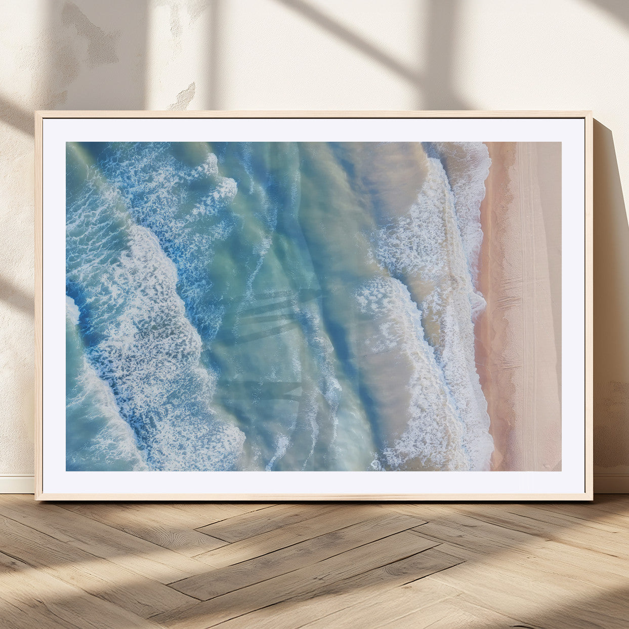17641845-MGV-CV-36X24-Aerial Ocean Wall Art Canvas Print, Framed Blue Waves Art Picture Print, Sandy Shoreline Perfect Modern Coastal Decor Artwork