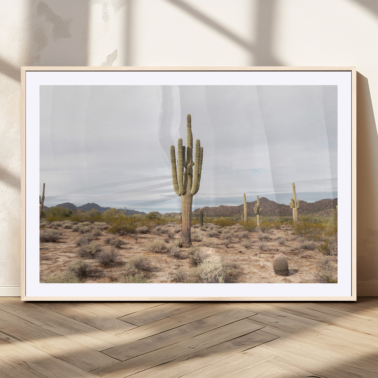 96147924-MGC-FP-36x24_Natural-Saguaro Cactus Wall Art Canvas Print, Framed Desert Cactus Art Picture Print, Earthy Desert Perfect Southwestern Boho Decor
