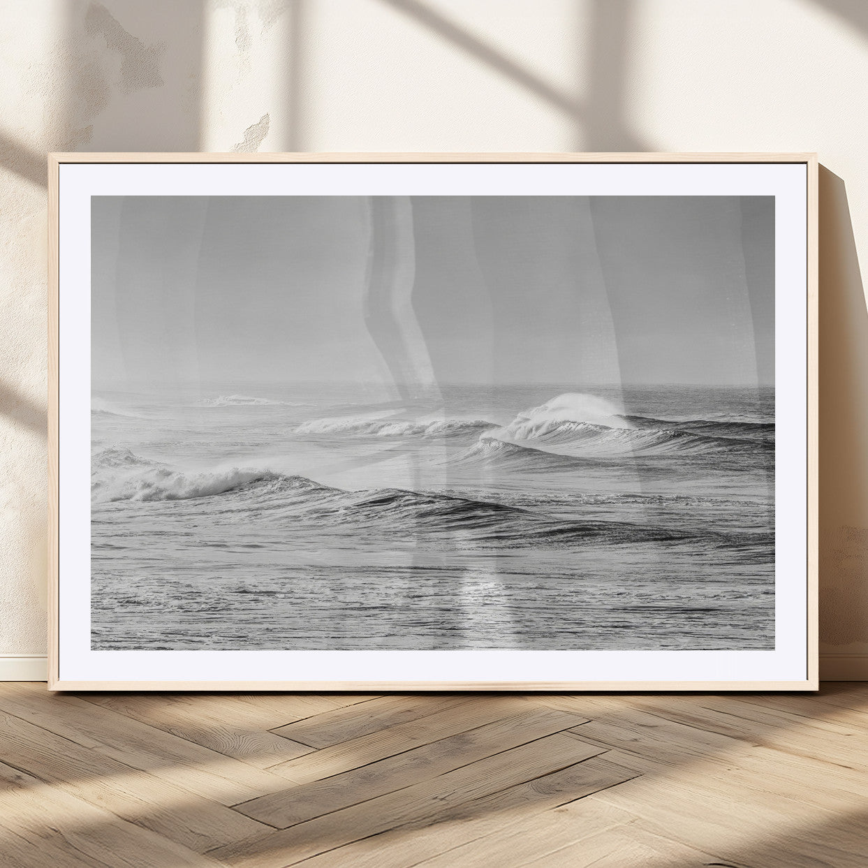 98634812-MGV-CV-36X24-Black and White Ocean Waves Wall Art – Minimalist Sea Canvas Print, Coastal Photography Decor for Living Room, Bedroom or Office