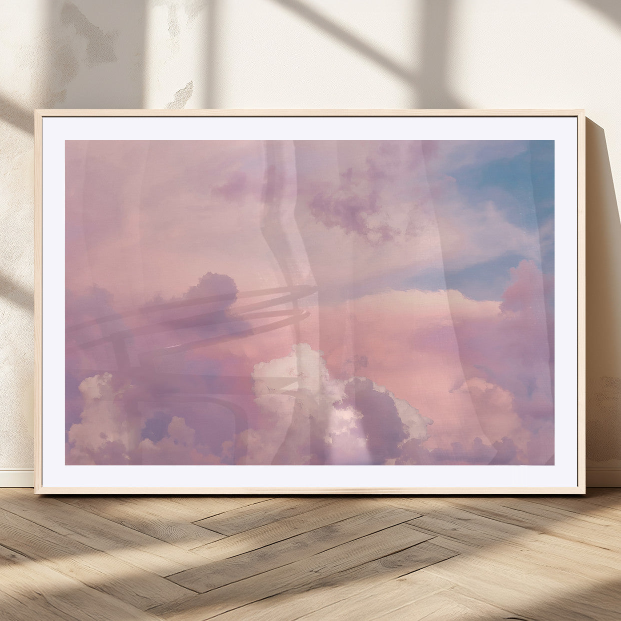 22874890-MGC-FP-36x24_Natural-Pastel Sky Wall Art Canvas Print, Framed Dreamy Cloudscape Art Picture Print, Sunset Glow Perfect Minimalist Serenity Decor