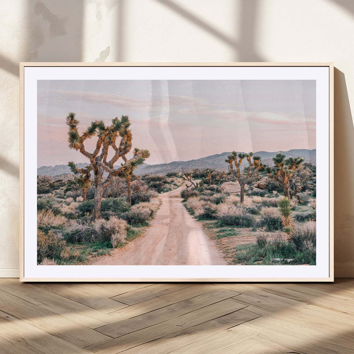 12540952-MGC-FP-36x24_Natural-Joshua Tree Park Wall Art Canvas Print, Framed Desert Road Art Picture Print, Sunset Drive Perfect Southwestern Boho Decor Artwork