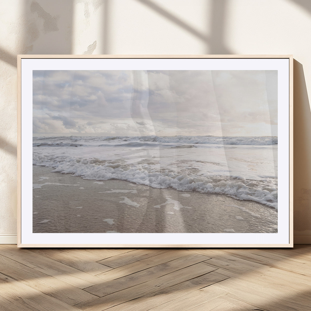 70596264-MGV-CV-36X24-Ocean Waves Wall Art Canvas Print, Framed Coastal Shoreline Art Picture Print, Sea Foam Perfect Coastal Minimalist Decor Artwork