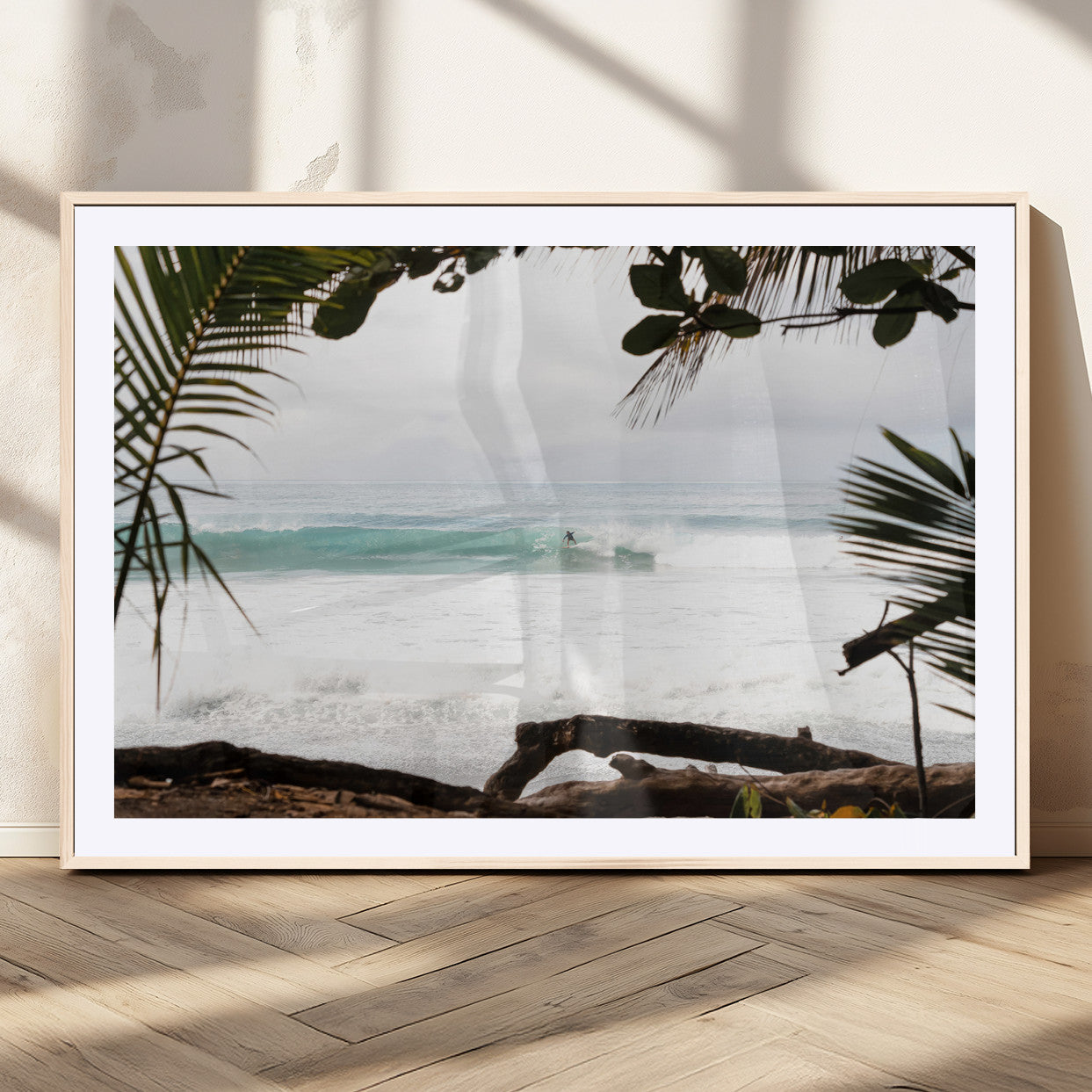 50382104-MGV-CV-36X24-Tropical Surf Wall Art Canvas Print, Framed Palm Tree View Art Picture Print, Beach House Art Perfect Boho Coastal Decor Artwork