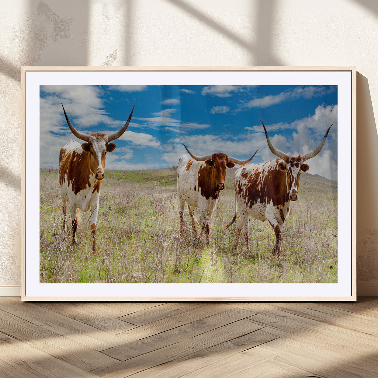 58099948-MGC-FP-36x24_Natural-Texas Longhorn Wall Art Canvas Print, Framed Western Decor Art Picture Print, Rustic Farmhouse Perfect Western Farmhouse Decor