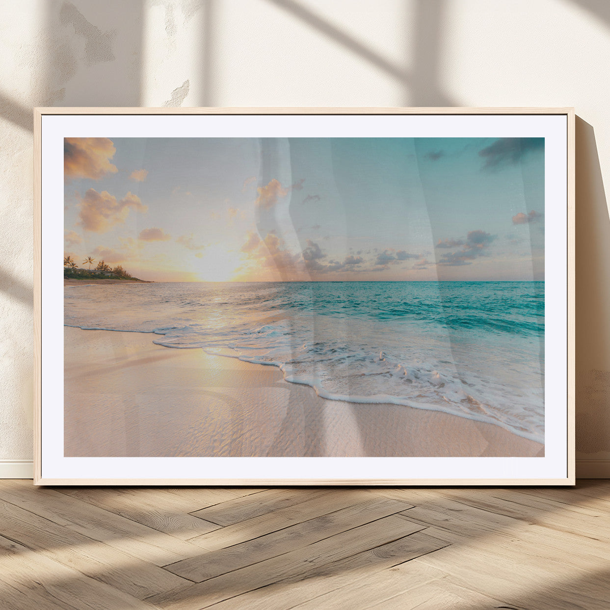 94538225-MGV-CV-36X24-Beach Sunset Wall Art Canvas Print, Framed Ocean Waves Art Picture Print, Summer Escape Perfect Coastal Serenity Decor Artwork