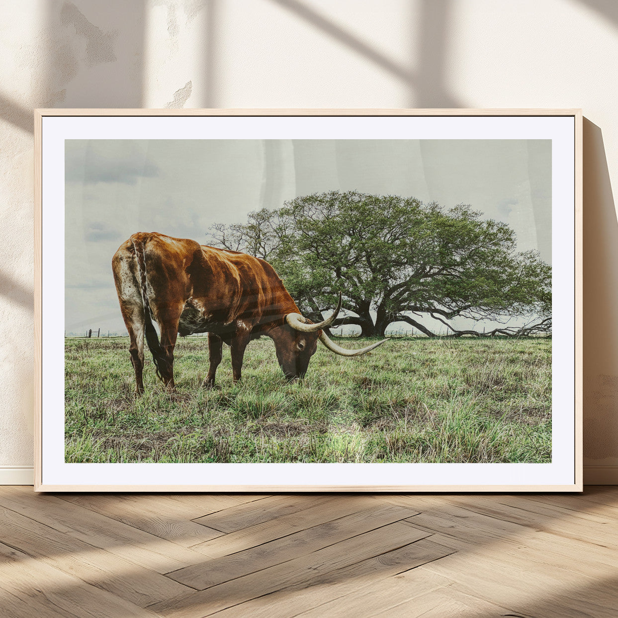 91866234-MGV-CV-36X24-Texas Longhorn Wall Art Canvas Print, Framed Rustic Ranch Art Picture Print, Western Cattle Perfect Rustic Farmhouse Decor Artwork