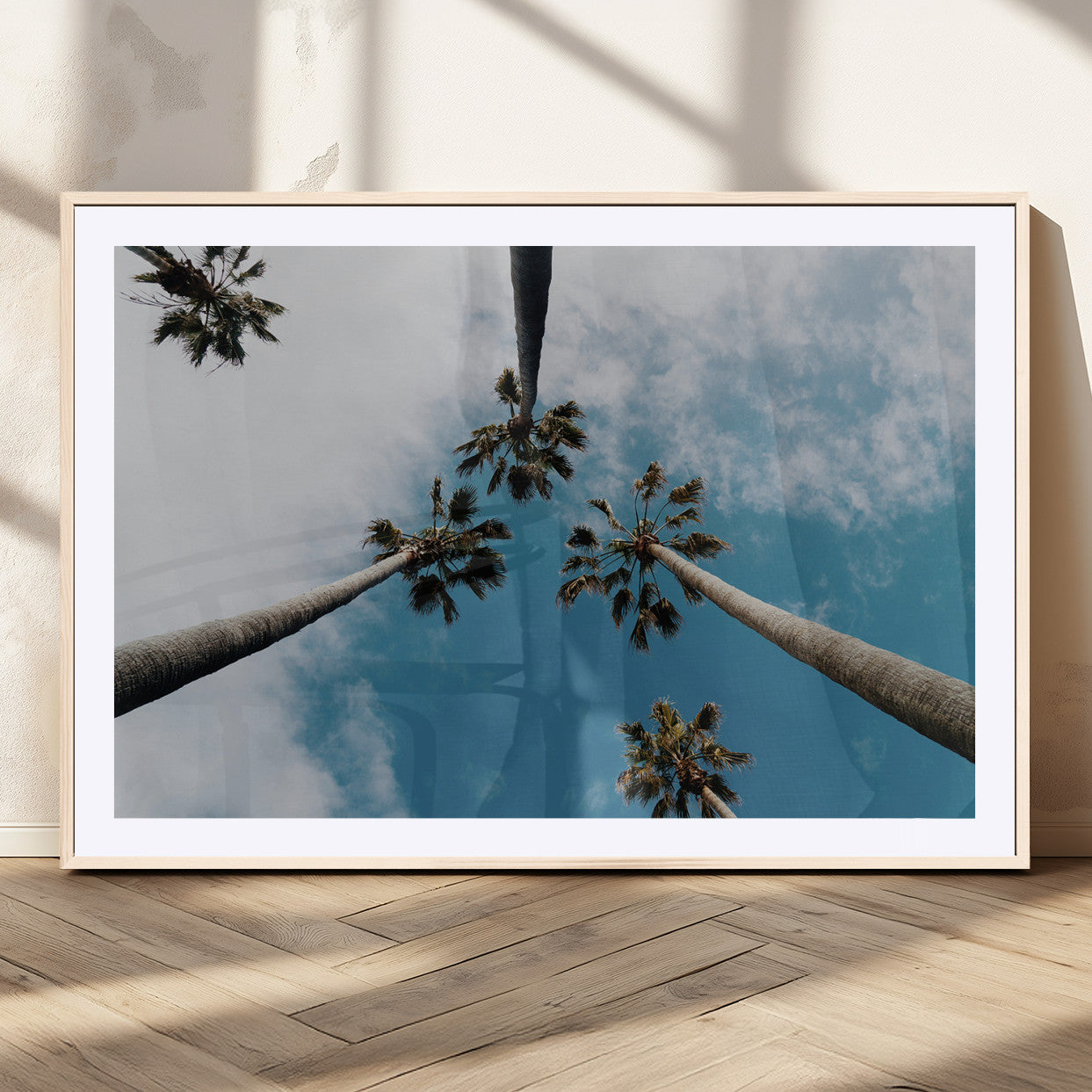 45236398-MGV-CV-36X24-Tropical Palm Trees Wall Art Canvas Print, Framed California Sky Art Picture Print, Minimalist Nature Perfect Coastal Minimalist
