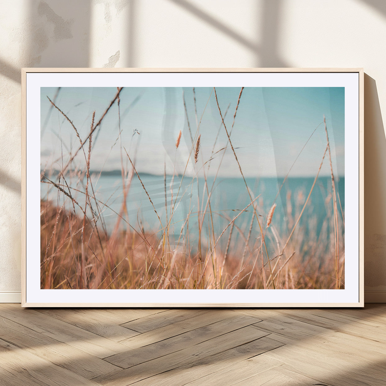 36108696-MGV-CV-36X24-Coastal Grass Wall Art – Serene Ocean View Canvas Print, Beach Nature Photography Decor for Living Room, Bedroom, Office or Modern