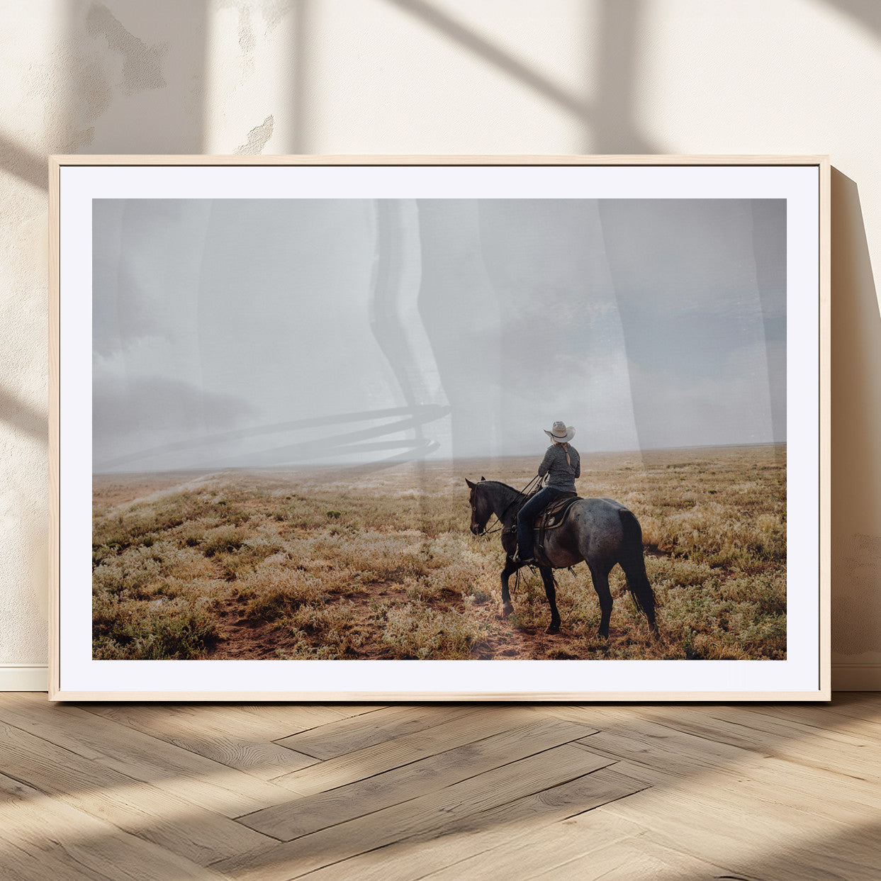 57597730-MGV-CV-36X24-Cowboy Wall Art Wall Art Canvas Print, Framed Western Canvas Art Picture Print, Rustic Ranch Scene Perfect Rustic Western Decor