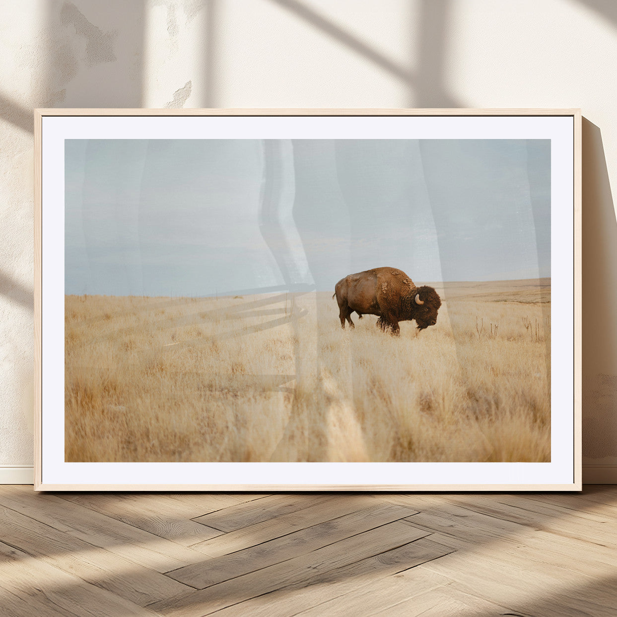 61392510-MGV-CV-36X24-Buffalo Wall Art Wall Art Canvas Print, Framed Western Wildlife Decor Art Picture Print, Rustic Farmhouse Art Perfect Rustic