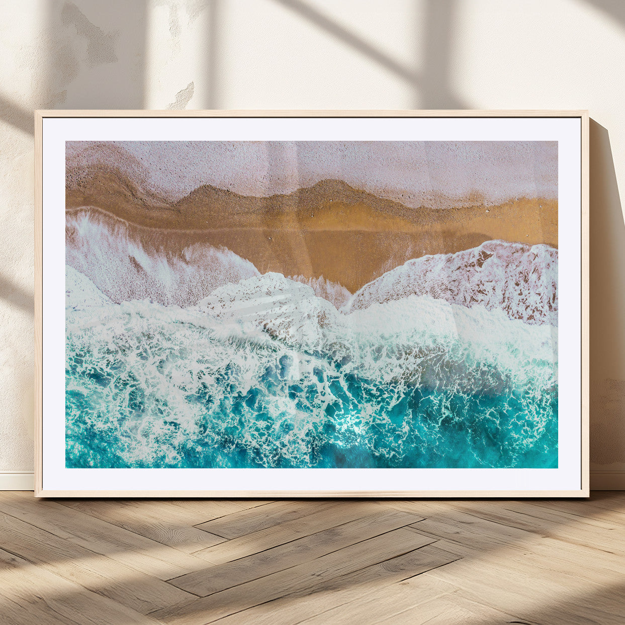 26870666-MGV-CV-36X24-Aerial Beach Wall Art Canvas Print, Framed Ocean Waves Art Picture Print, Coastal Landscape Perfect Coastal Minimalist Decor