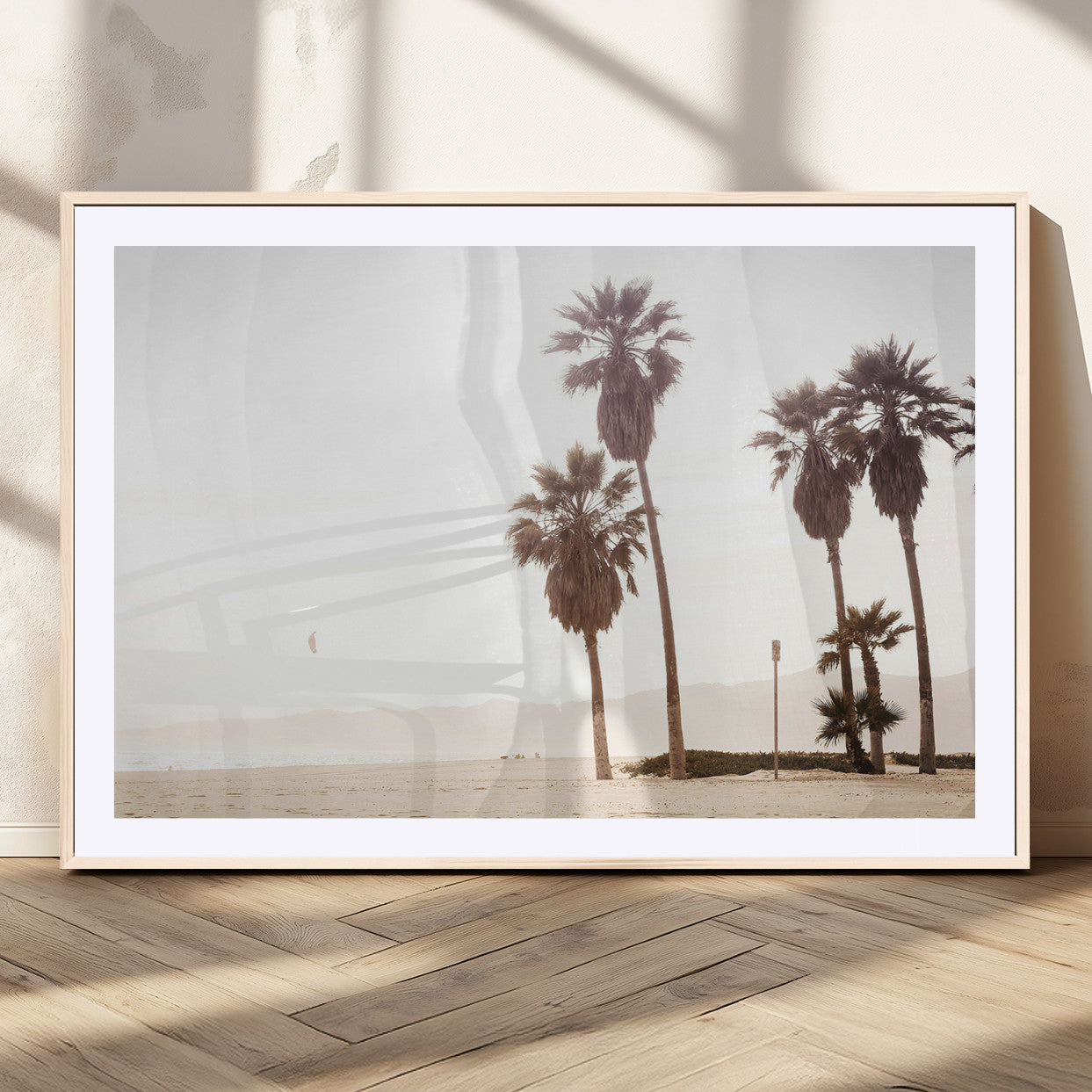 48255923-MGC-FP-36x24_Natural-Coastal Light Wall Art Canvas Print, Framed Relaxing Shoreline Art Picture Print, Minimalist Ocean Perfect Tropical Serenity Decor