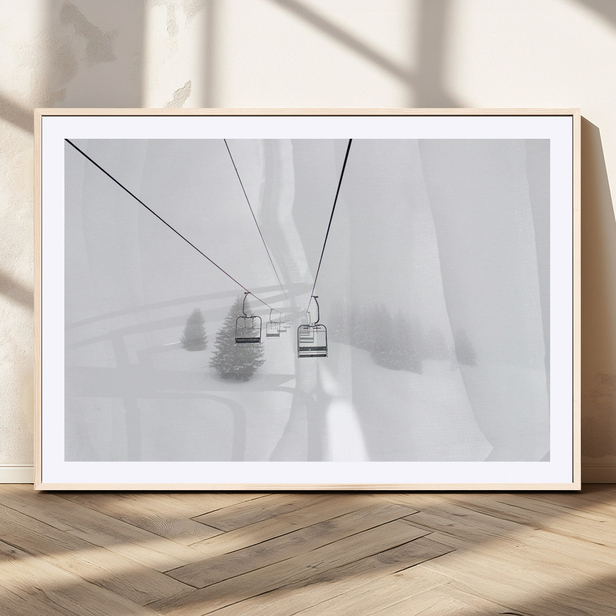 20216390-MGV-CV-36X24-Ski Lift Wall Art Canvas Print, Framed Snowy Landscape Art Picture Print, Alpine Adventure Perfect Nordic Minimalist Decor Artwork