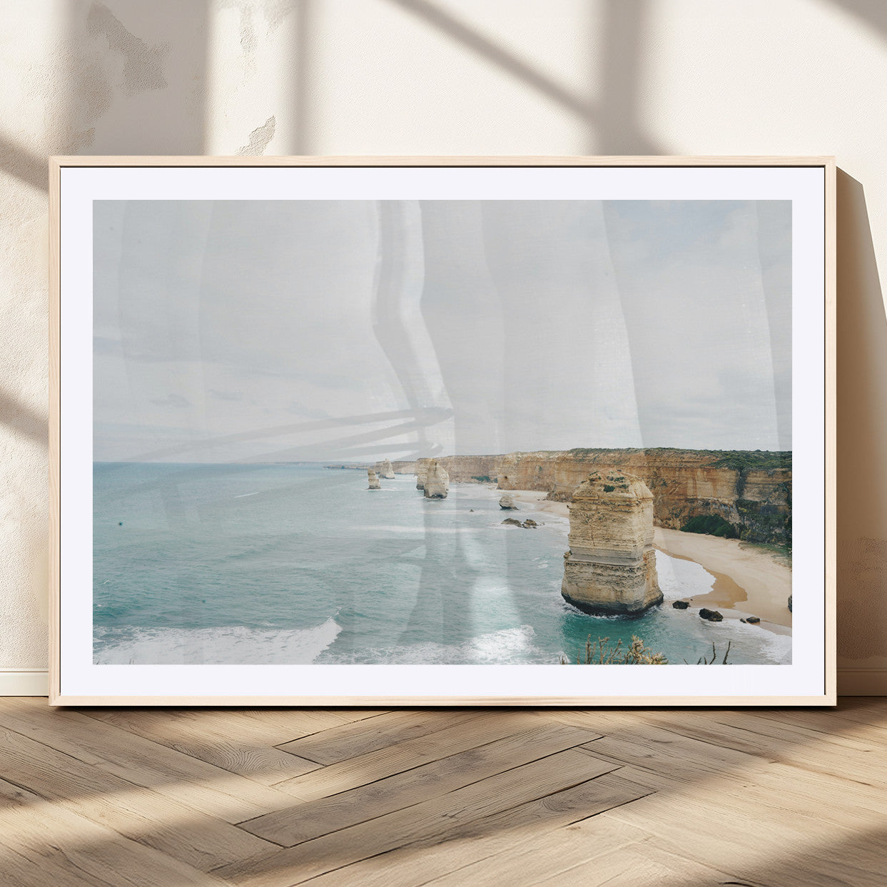 70095633-MGV-CV-36X24-Twelve Apostles Wall Art Canvas Print, Framed Coastal Cliffs Art Picture Print, Rugged Rock Formations Perfect Minimalist Coastal