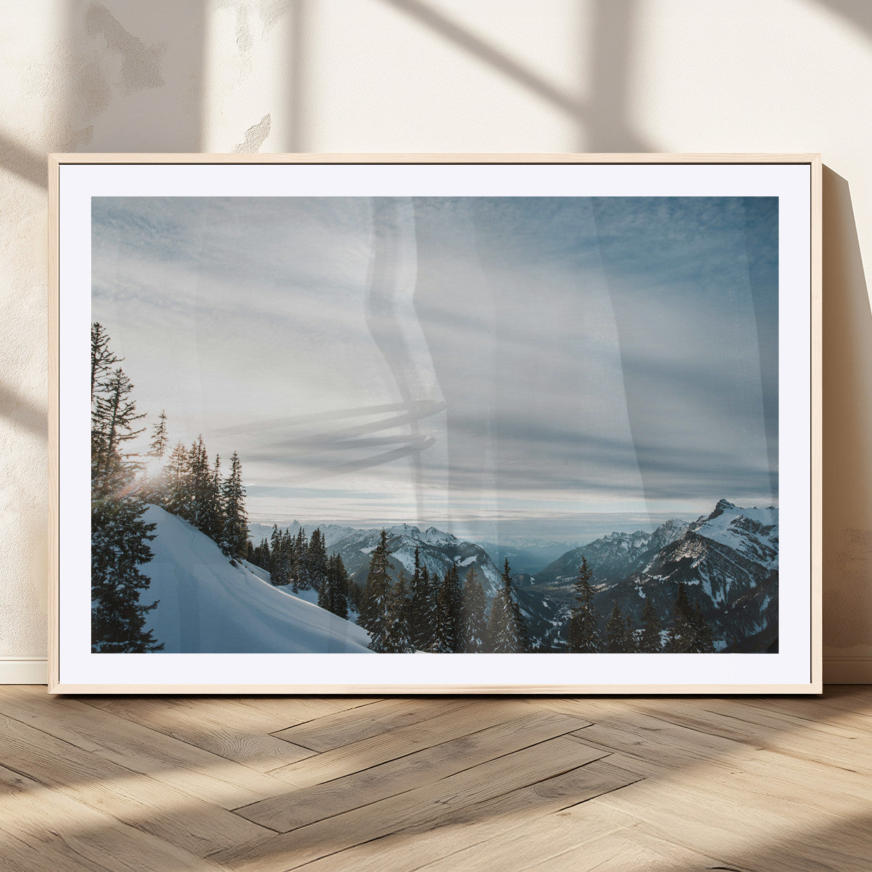 55564749-MGV-CV-36X24-Snowy Mountains Wall Art Canvas Print, Framed Alpine Landscape Art Picture Print, Frosty Peaks Perfect Nordic Minimalist Decor
