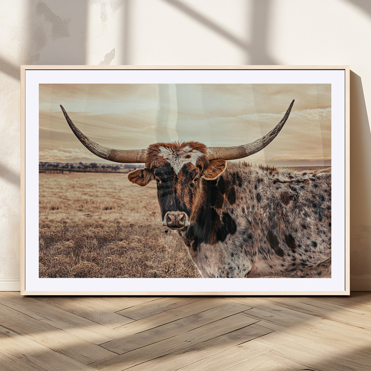 95745718-MGV-CV-36X24-Texas Longhorn Wall Art – Western Cattle Photography Canvas Print, Rustic Ranch Animal Artwork Country Farmhouse Decor for Living