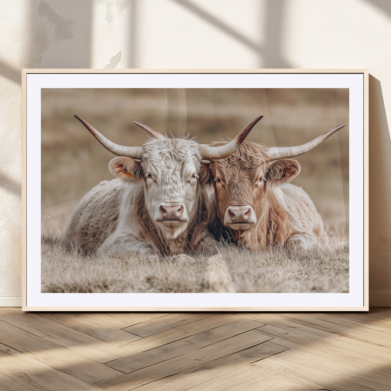 38651722-MGV-CV-36X24-Cow Wall Art – Rustic Longhorn Pair Canvas Print, Western Farmhouse Animal Painting, Country Ranch Decor for Living Room, Bedroom,