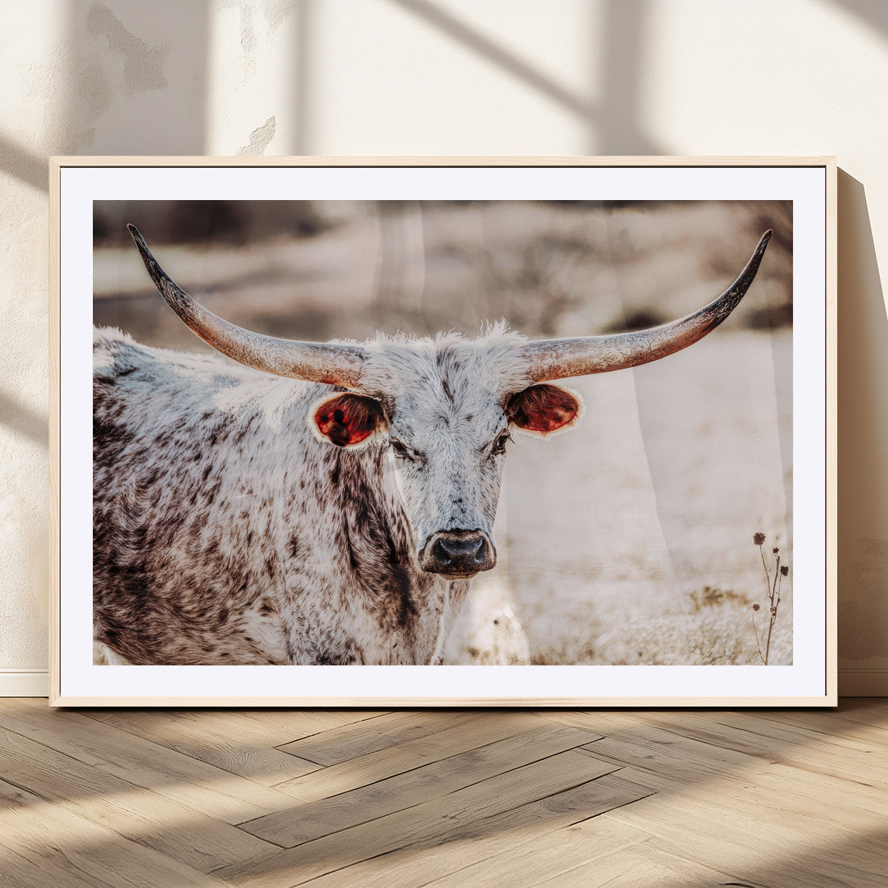 72388892-MGC-FP-36x24_Natural-Texas Longhorn Wall Art – Rustic Western Canvas Print, Cowboy Style Farmhouse Bull Artwork for Living Room, Ranch, Office or Man