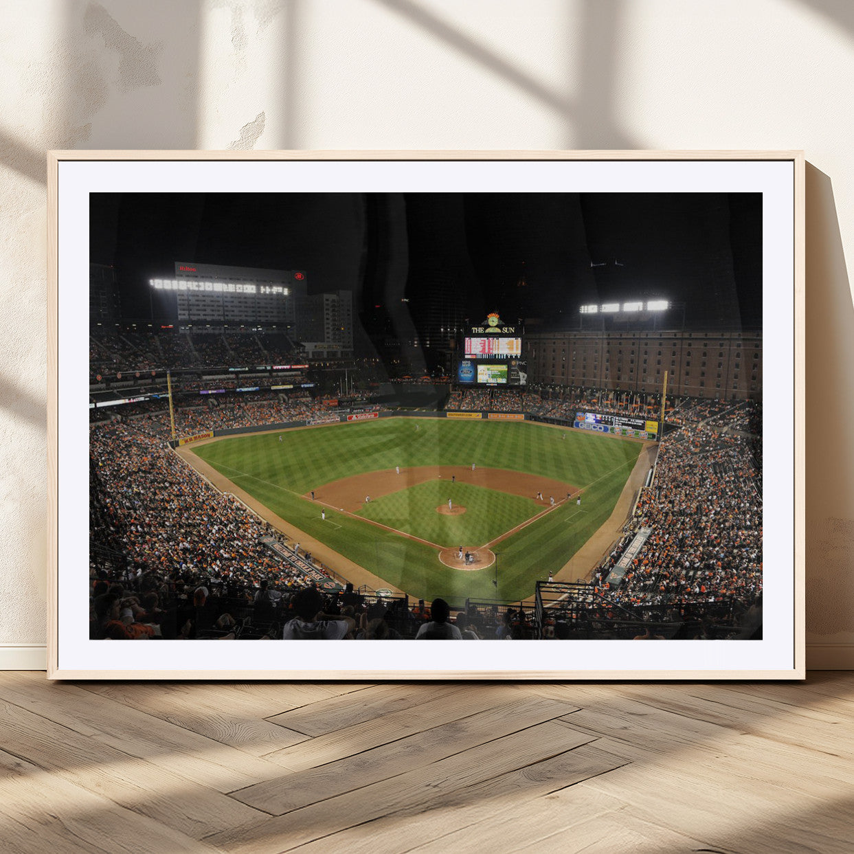 26445161-MGC-FP-36x24_Natural-Baseball Stadium at Night – Panoramic Ballpark Canvas Wall Art, Sports Decor for Man Cave, Office, Game Room, Sports Bar, Baseball