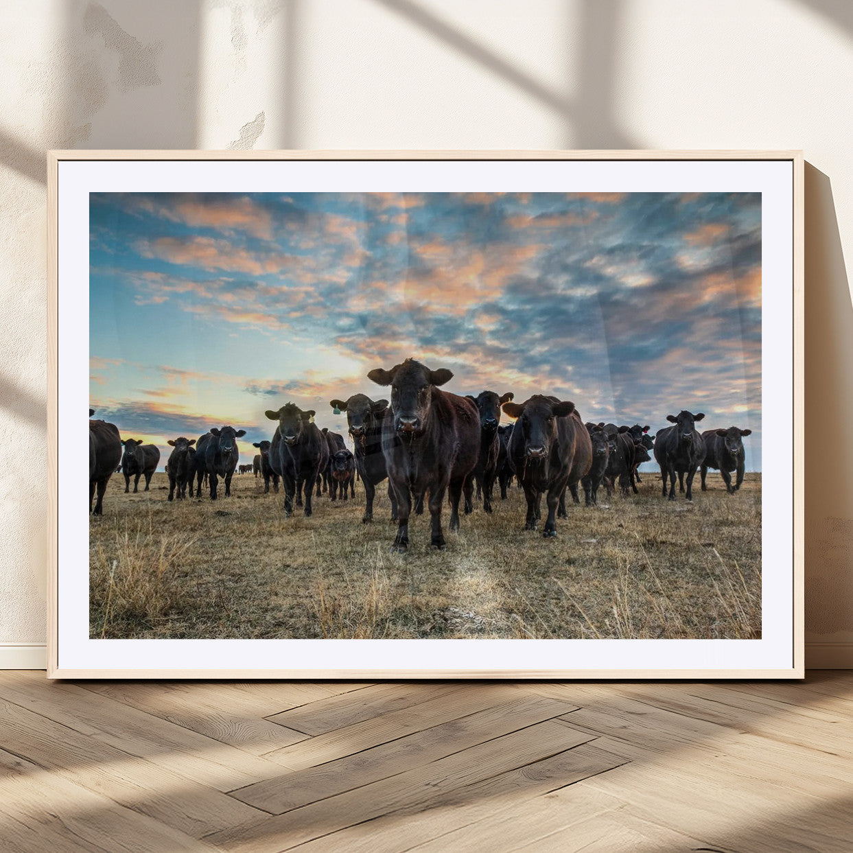 13867292-MGV-CV-36X24-Black Cattle Wall Art – Rustic Ranch Herd Canvas Print, Western Farmhouse Country Landscape Decor for Living Room, Office, or