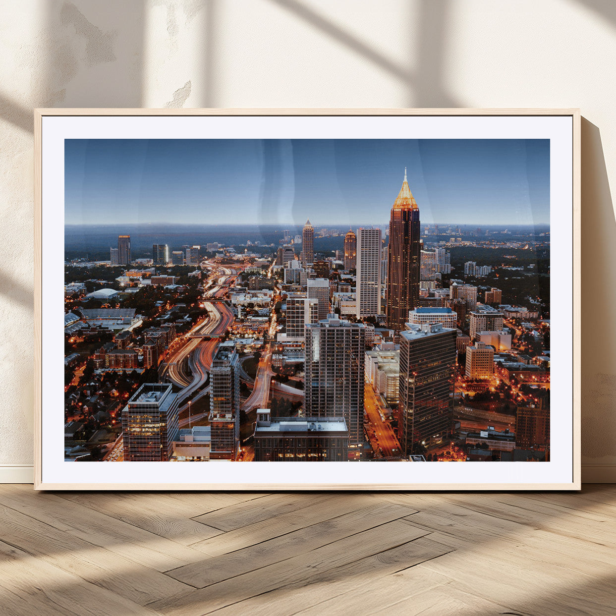 25096967-MGV-CV-36X24-Atlanta Skyline Wall Art – Vibrant Cityscape Canvas Print, Modern Night Lights Urban Decor for Office, Living Room, or Apartment