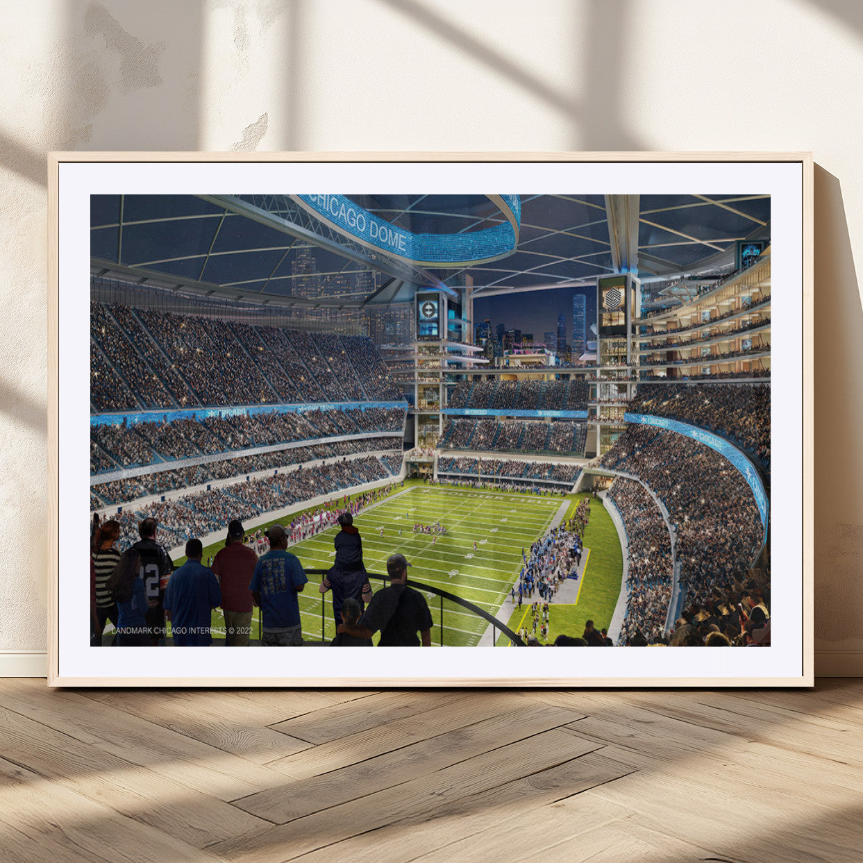 41816511-MGV-CV-36X24-Chicago Dome Stadium Wall Art – Futuristic Football Arena Canvas Print, Modern Sports Fan Decor for Man Cave, Office, Bar, or