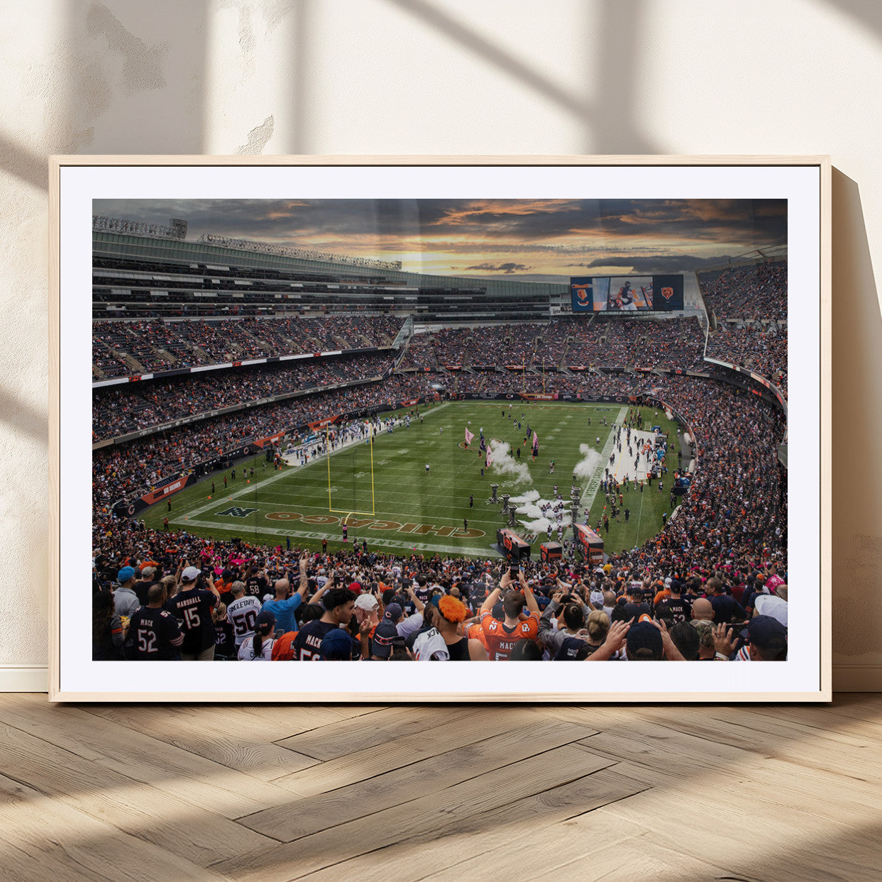 87578930-MGV-CV-36X24-Soldier Field Wall Art – Chicago Bears Football Stadium Sunset Canvas Print, Game Day Sports Decor for Man Cave, Bar, Office, or