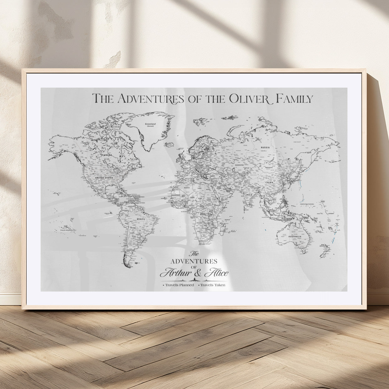 21029247-MGV-CV-36X24-Minimalist World Map Wall Art – Black and White Travel Adventure Print, Modern Family Travel Map Decor for Living Room, Bedroom,